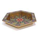 Gold with Islamic Pattern Hexagon Wooden Tray - Elegant Serving Tray for Ramadan and Home Decor