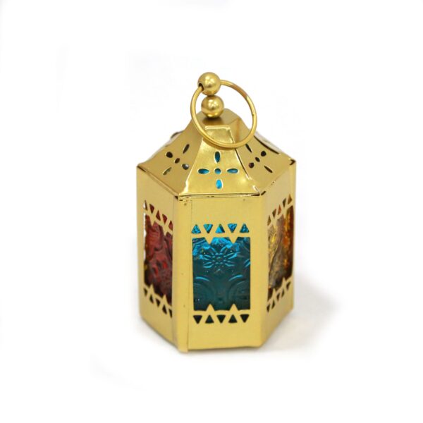 Mini Gold Lantern with Colored Glass - Elegant Ramadan and Festive Decorative for Home