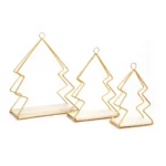 Gold Metal Christmas Tree with Wooden Base – Elegant Festive Tabletop Décor