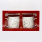"MRS & MR" Mid Cups With 2 Spoons Set " Mustache & Kiss"