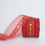 Gold Hearts Red Organza Ribbon