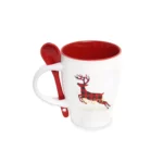 Festive Christmas Reindeer Mug with Spoon – Holiday-Themed Ceramic Cup for Hot Beverages