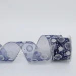 Navy Silver Dots Pattern Organza Ribbon