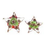 Star Shape Cane Wreath with Pines & Berries – Rustic Christmas Hanging Decoration