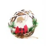 Cane Wreath with Sitting Santa & Pines – Charming Christmas Decorative Accessory for Seasonal Décor