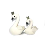 Snow Furry Swan with Glittered Wings & Crown – Elegant Christmas Decorative Accent