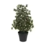 Snow-Covered Pine Tree with Small Cones in Small Pot – A Charming Decorative Accessory for Your Christmas Collection | Perfect Seasonal Holiday Decor