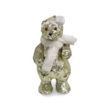Winter's Golden Friend: Gold & White Standing Bear with Scarf & Hat - Elegant Holiday Decor