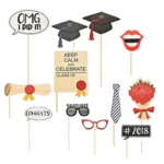 Graduation Props on Sticks – 24-Pack Fun Photo Booth Accessories for Grad Parties, Cap & Diploma Cutouts, Selfie Sticks for Celebrations