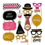 Black & Gold "Happy Birthday" Props On Sticks - Glamorous Photo Fun!