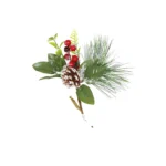 Rustic Holiday Cheer: Branch of Red Berries & Pine Cone - Natural Festive Accent