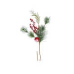 Festive Orchard Charm: Branch of Pine Leaves, Red Berries & Red Apple - Holiday Home Accent