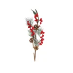 Holiday Woodland Splendor: Branch of Pine Leaves, Red Berries & Pine Cones - Rustic Festive Decor