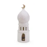 Elegant Stone Mosque Tower Candle Resin Decoration – Enriching Ramadan Decoratives