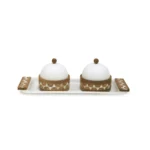 "White Rectangular Metal Tray with Diamond Design Canisters - Chic Ramadan Decoratives" - Image 2