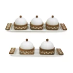 "White Rectangular Metal Tray with Diamond Design Canisters - Chic Ramadan Decoratives"