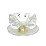 Two Crystal Swan Sitting On Round Base Souvenir