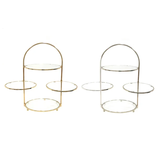 Four Round Two Movable Tiers Gold Catering Stand