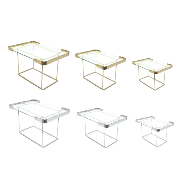 Side Open Rectangular Glass Metal Rim Cake Stand