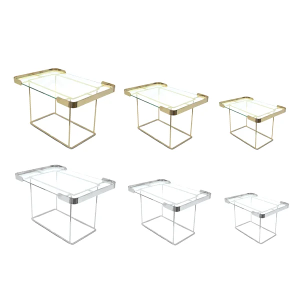Side Open Rectangular Glass Metal Rim Cake Stand