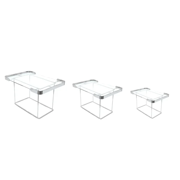 Side Open Rectangular Glass Metal Rim Cake Stand - Image 3