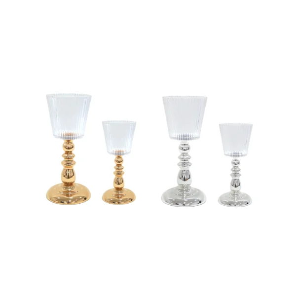 Ribbed Glass Cup Metal Candle Holder