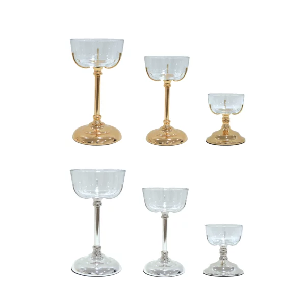 Bowl Glass Metal Rod Candle Holder
