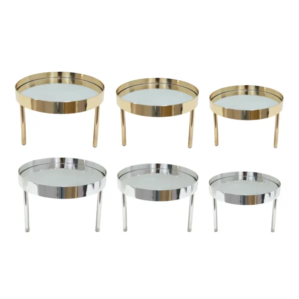 Round Footed Mirror Base Metal Tray