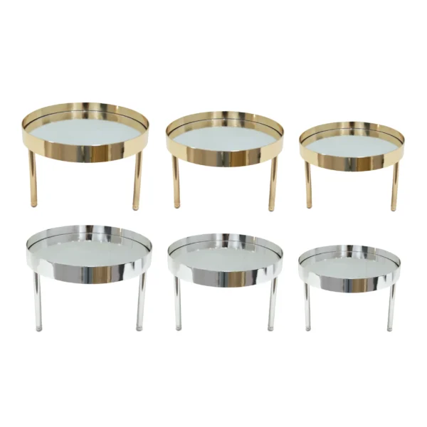 Round Footed Mirror Base Metal Tray