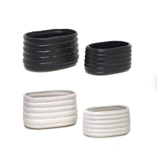 Oval Matt Ripped Embossed Ceramic Pot - Image 1