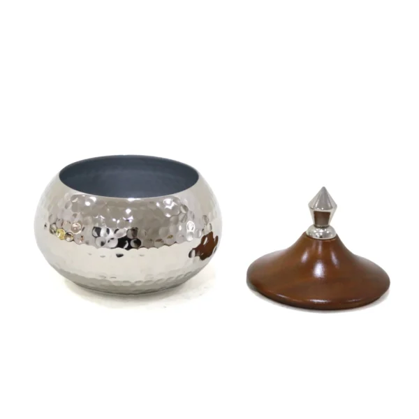Wood Cover Hammered Round Canister - Image 3