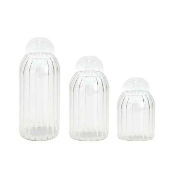 Clear Ribbed Storage Jar with Glass Stopper on Top