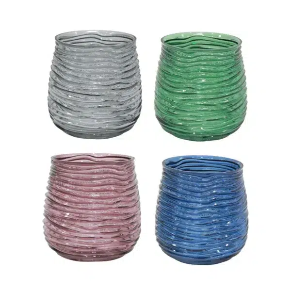 Horizontal Wavy Ribbed Glass Vase