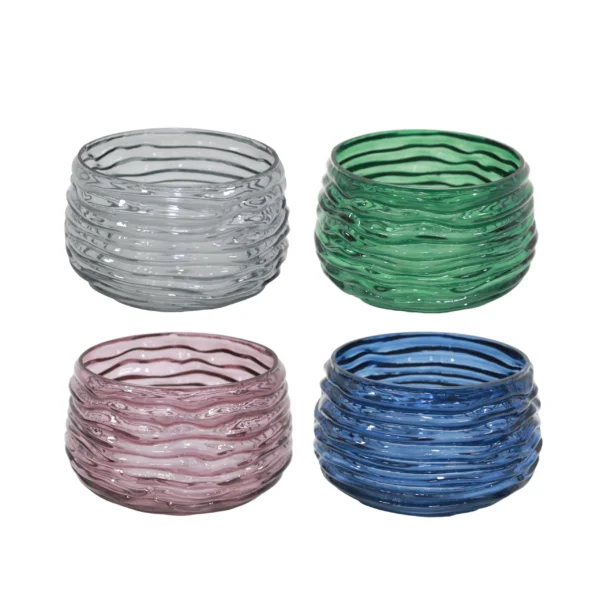 Horizontal Wavy Ribbed Glass Bowl