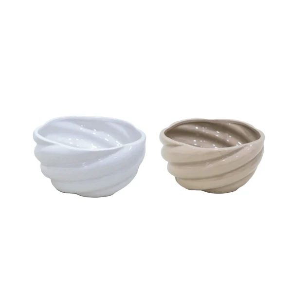 Round Shiny White Swirl Buffy Ceramic Pot - Image 1