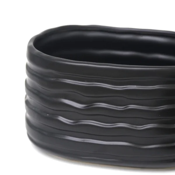 Oval Matt Ripped Embossed Ceramic Pot - Image 4
