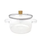 Transparent Wooden Handle Glass Cooking Pot