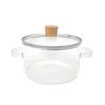 Transparent Wooden Handle Glass Cooking Pot