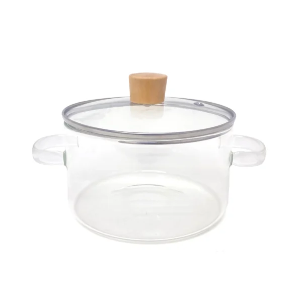 Transparent Wooden Handle Glass Cooking Pot