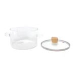 Transparent Wooden Handle Glass Cooking Pot - Image 2