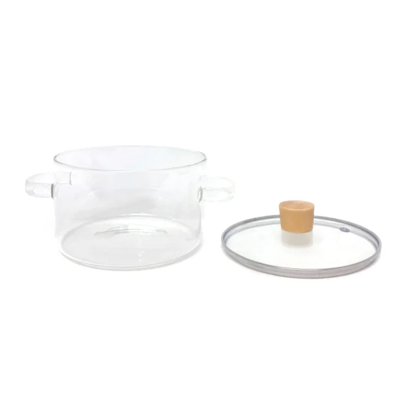 Transparent Wooden Handle Glass Cooking Pot - Image 2