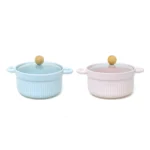 Round Ribbed Covered Ceramic Pot