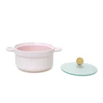 Round Ribbed Covered Ceramic Pot - Image 2