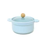 Round Ribbed Covered Ceramic Pot - Image 4
