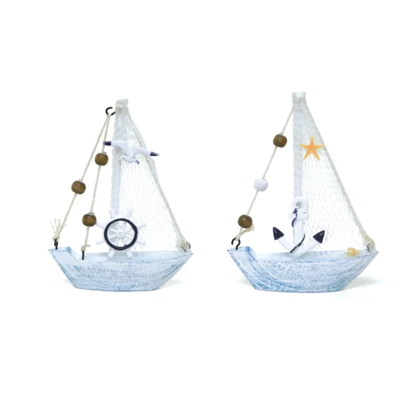 Blue And White  Wooden Sailing Boat Decorative