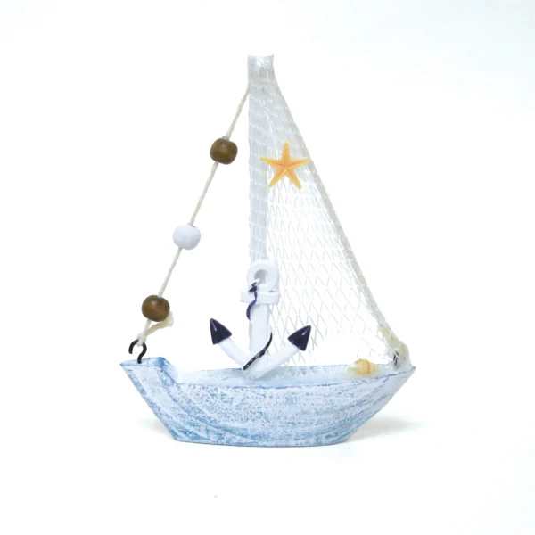 Blue And White  Wooden Sailing Boat Decorative - Image 2