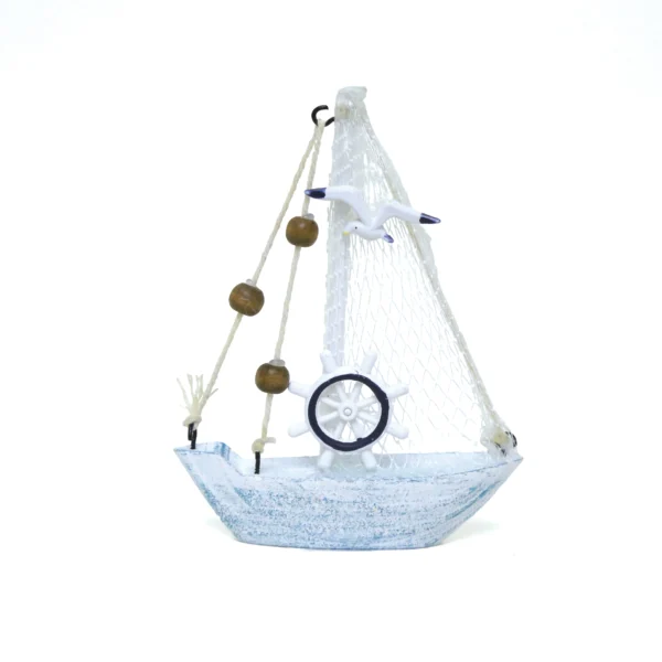 Blue And White  Wooden Sailing Boat Decorative - Image 3
