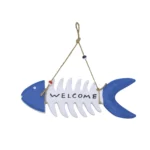Blue & White Fishing Skeleton Wood Hanger – Nautical Wall Decor