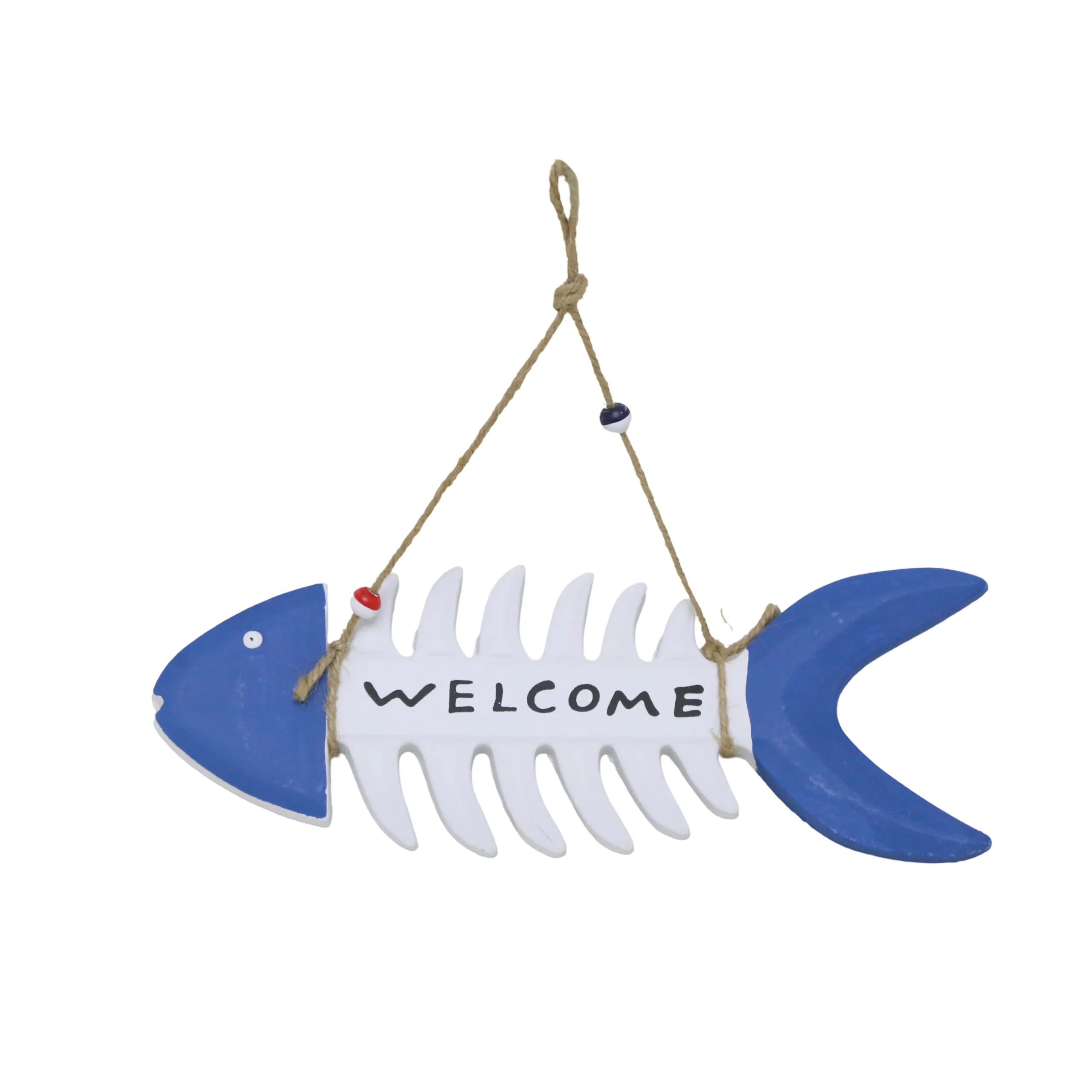30330-8 Blue And White Skeleton Fishing Wooden Hanger - Image 1