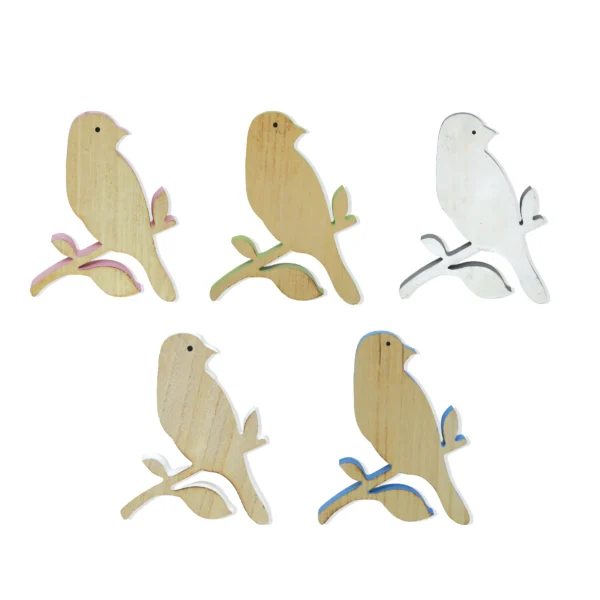 Wooden Bird On Leaves Branch